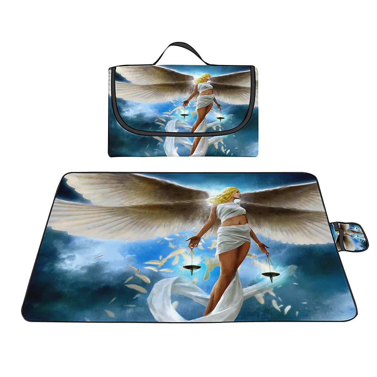 Angel Print Picnic Mat Waterproof Washable Large Picnic Blanket Lightweight Foldable Outdoor Mat Sand Proof for Beach Camping