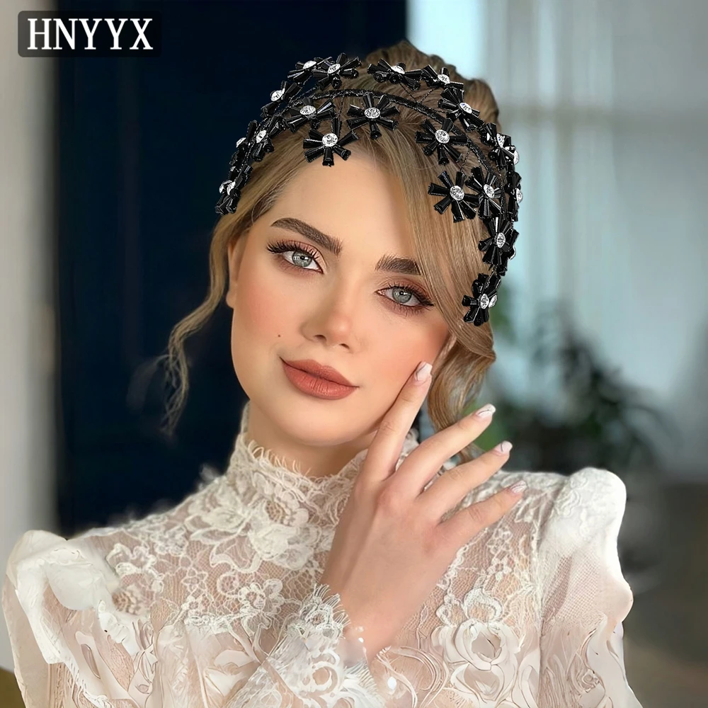 

HNYYX Black Crystal Adult Headband Glamour Fashion Hair Hoop Flowers Design Headpiece Banquet Prom Jewelry Hair Accessories A404