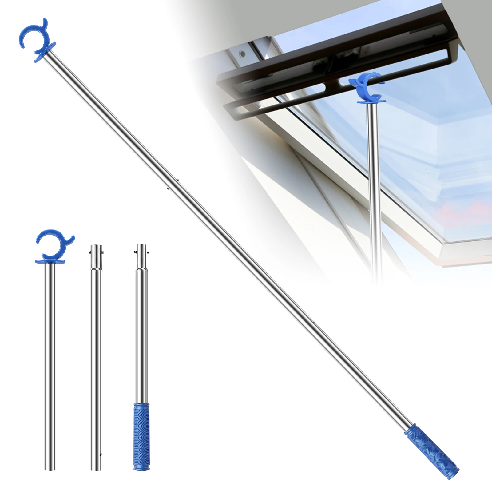 Stainless Steel Skylight Window Opener C Shaped/Apple/Duck Head Hook Roof Window Pole Opener Multi Segment Skylight Opener Pole