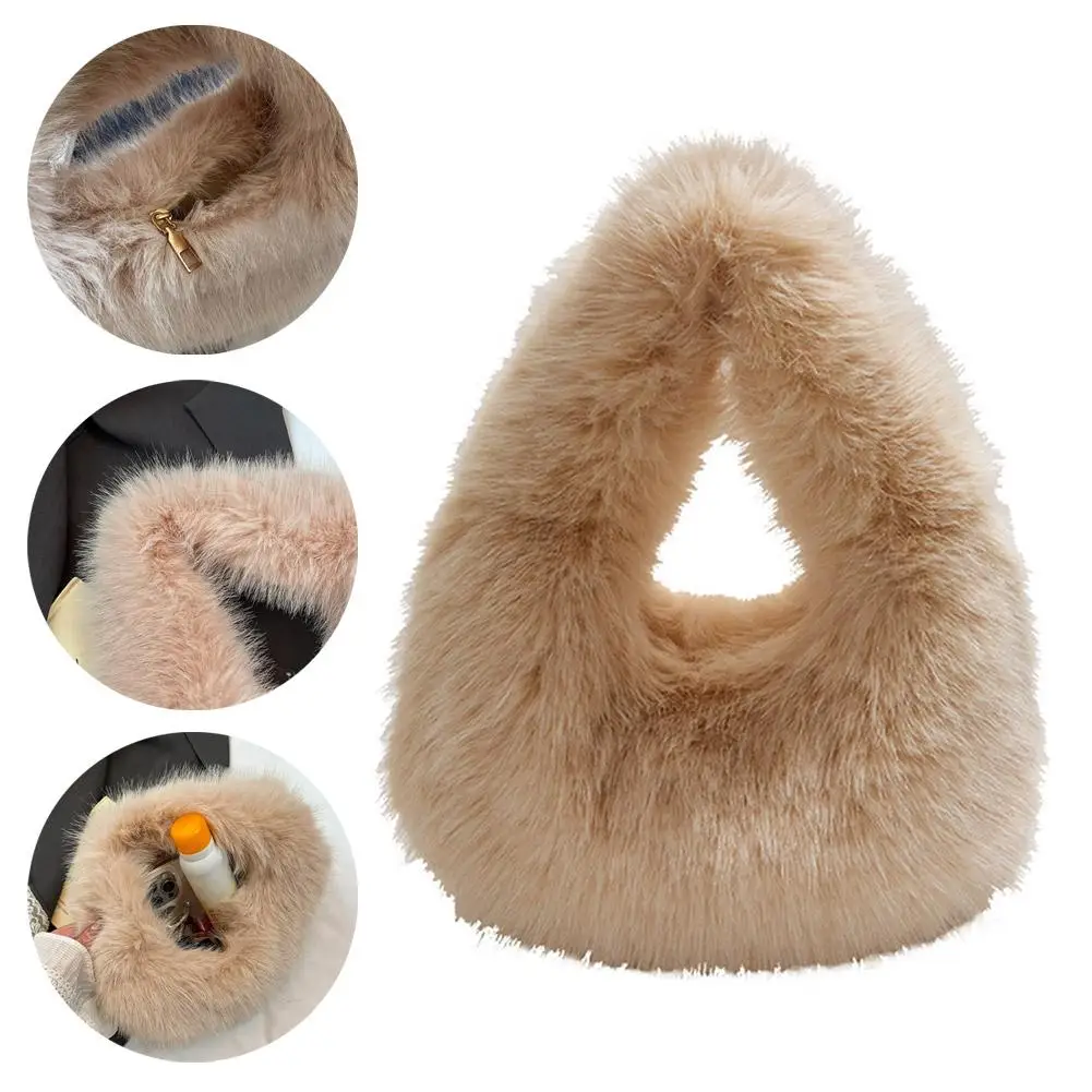 Faux Fur Tote Bag Women's Bucket Plush Luxury Design Winter Bag Bags Handbags Shoulder Soft Crossbody Hobos Ladies Female X6C0