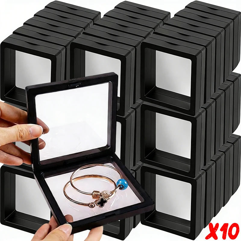 3D Floating Square Frame Display Stand Jewelry Storage Box Portable Transparent PE Film Display Boxes for Bracelets Necklace