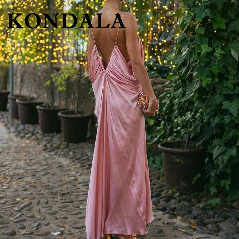 KONDALA Chic Rosa Romantico Elegante Donna Sexy Pieghettato Cami Dress Moda 2025 Guaina Backless Dress Night Party Compleanno Vestido