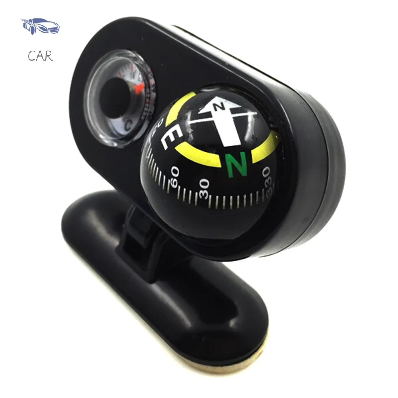 Universal Two-In-One Car Compass Ornament With Thermometer Removable Car Compass Adhesive Guide Ball For Van Truck Vehicle