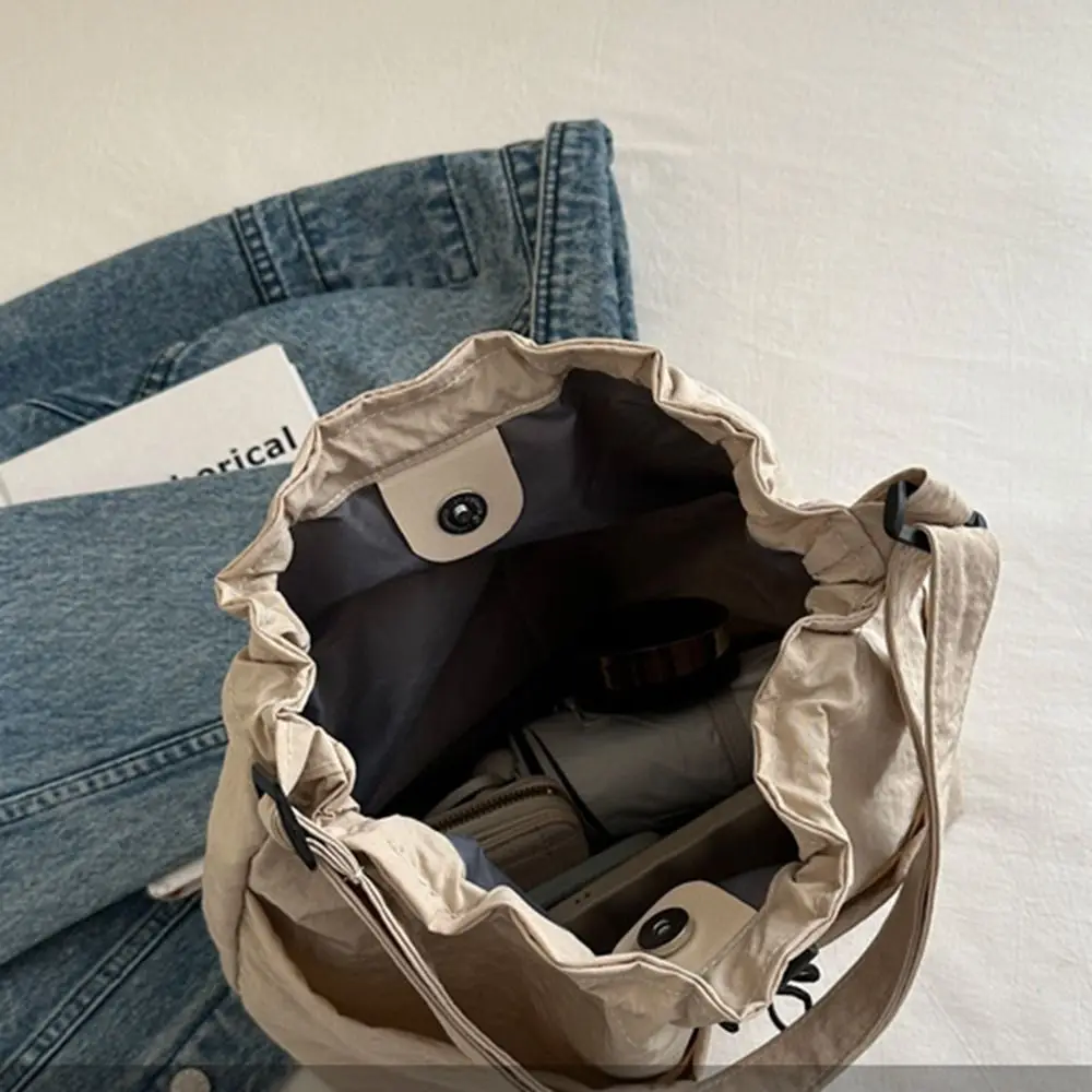 Повседневная сумка-ведро в корейском стиле на шнурке, сумка через плечо, однотонная нейлоновая сумка на плечо, большая вместительная сумка для офисного работника