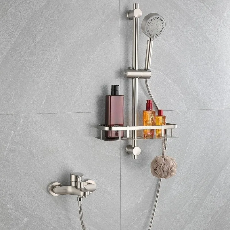 Home Bath Wall‑Mount Shower Faucet Kit Brushed 304 Steel Mixer Valve 4‑Setting Hand Shower Hose Holder Complete Bath Accessory