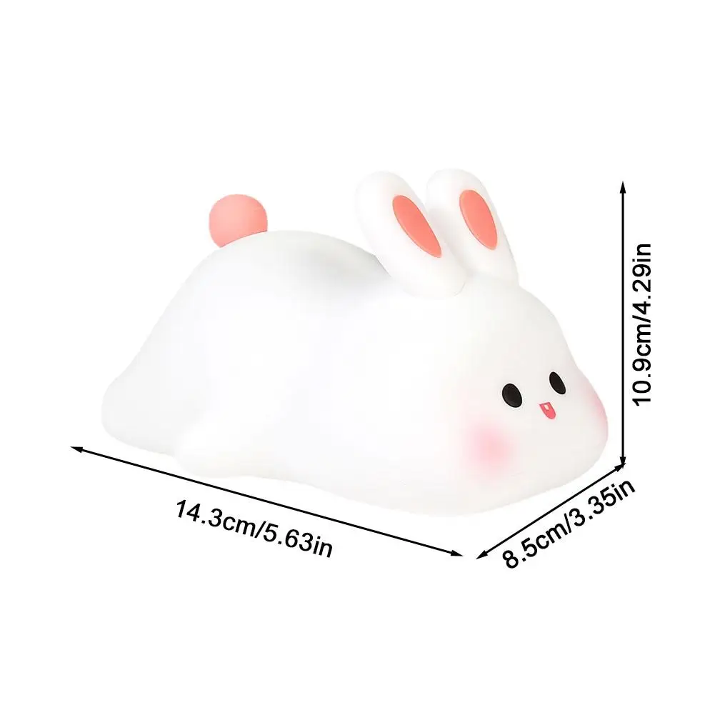 LED Cute Rabbit Night Light ABS Silicone USB Rechargeable Bedside Night Lamp Touch Sensor For Kid Girl's Bedroom Decorations
