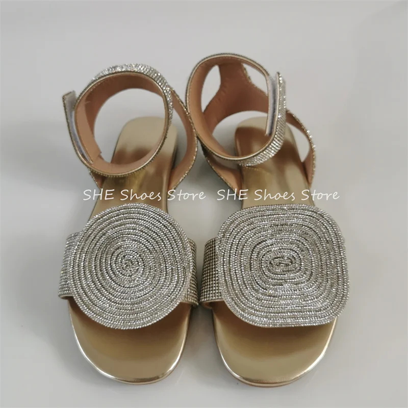 

Asymmetry Rhinestone Strap Women Luxurious Hook Sandals Summer Outside Beach Casual Shoes Ladies Crystal Decor Flats