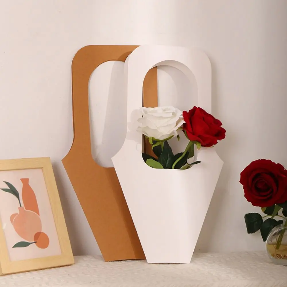 

10pcs Durable Romantic Handle Kraft Paper Flower Bags DIY Paper Flower Packaging Boxes Portable Bouquet Packaging Box Room Decor