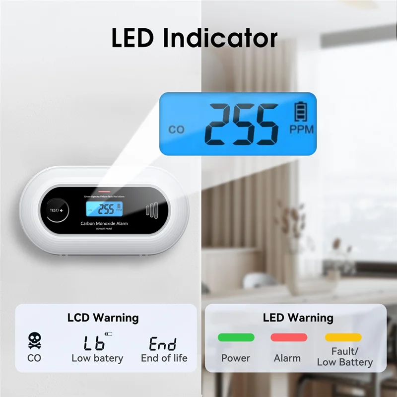 إنذار كاشف أول أكسيد الكربون H-W، إنذار CO محمول ببطارية 10 سنوات مع شاشة LCD رقمية، للمنزل والمكتب والسفر