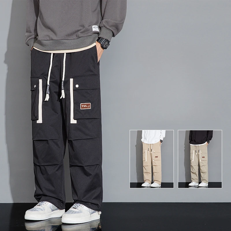 

Fashionable loose-fit American workwear casual pants with multiple pockets and cuffed hem for men