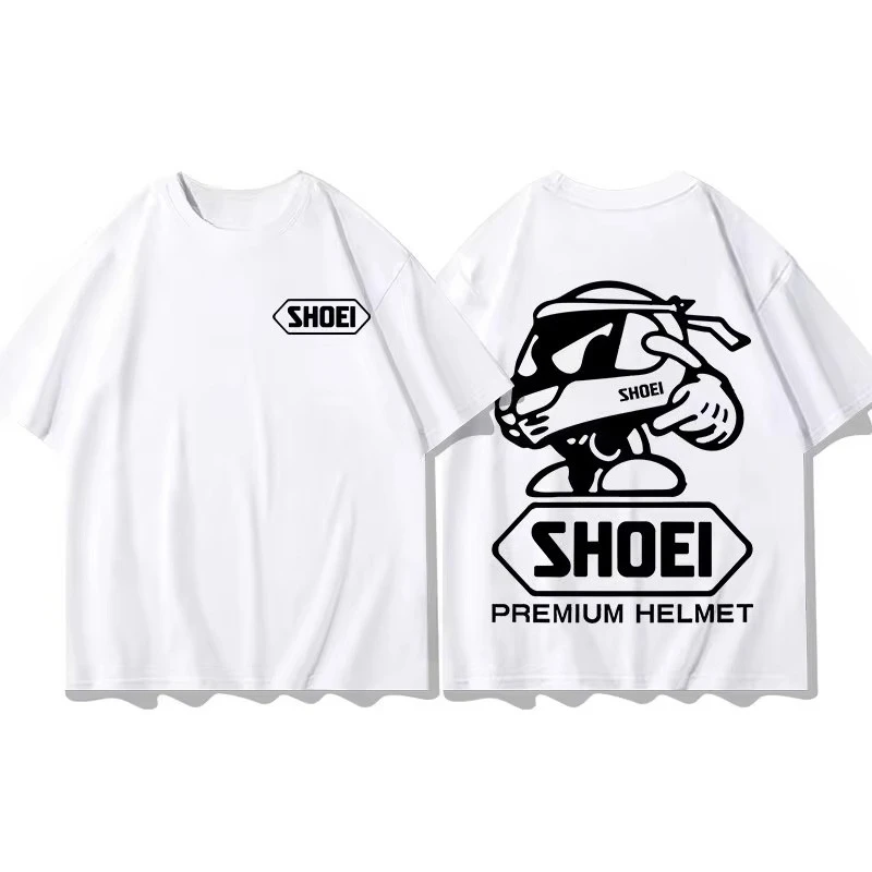 2026 New SHOEI Parent‑Child Matching Unisex Oversized T‑Shirt Motorcycle Helmet Cartoon Graphic Chest Sleeve Print Tops