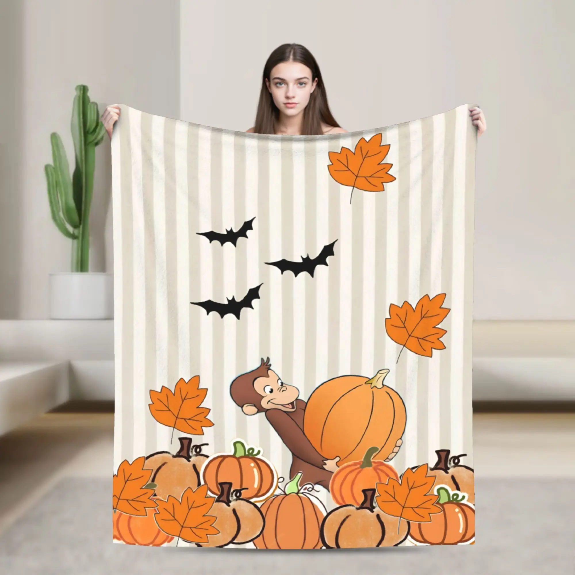 Cute Curious George Knitted Blanket Fleece The Little Monkey Soft Throw Blankets for Bedding Couch Bedroom Quilt