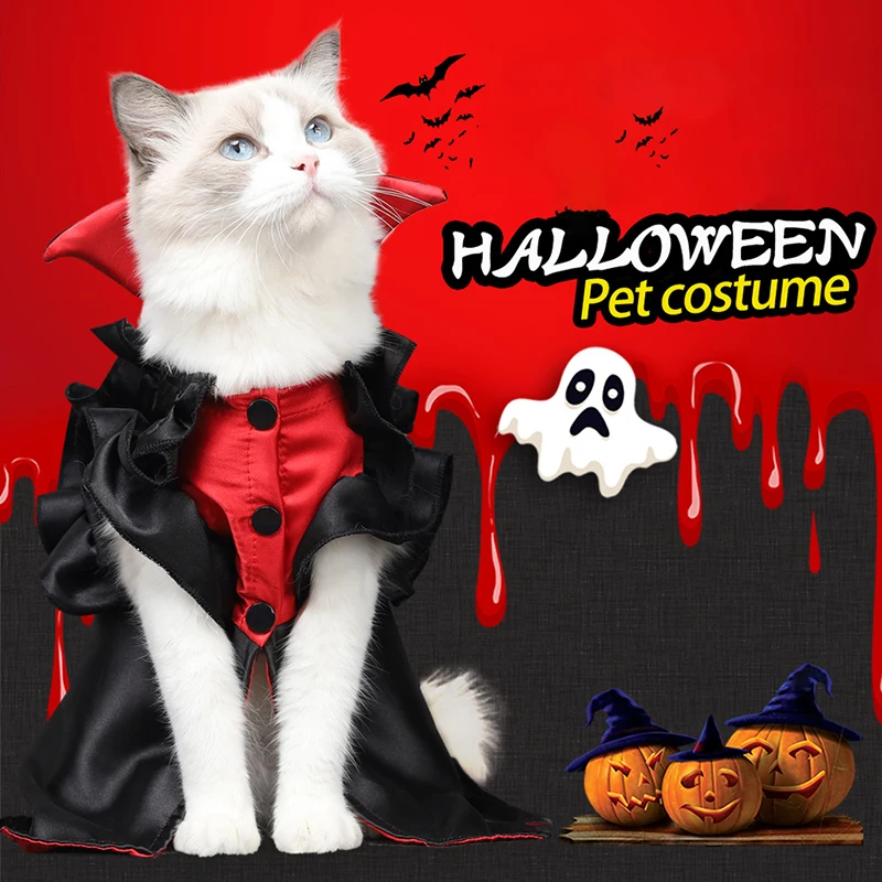 

Personalized Cat Halloween Costume Humor Vampire Cosplay Gathering Balck Designer Cat Dress Pet Festive Atmosphere Costume