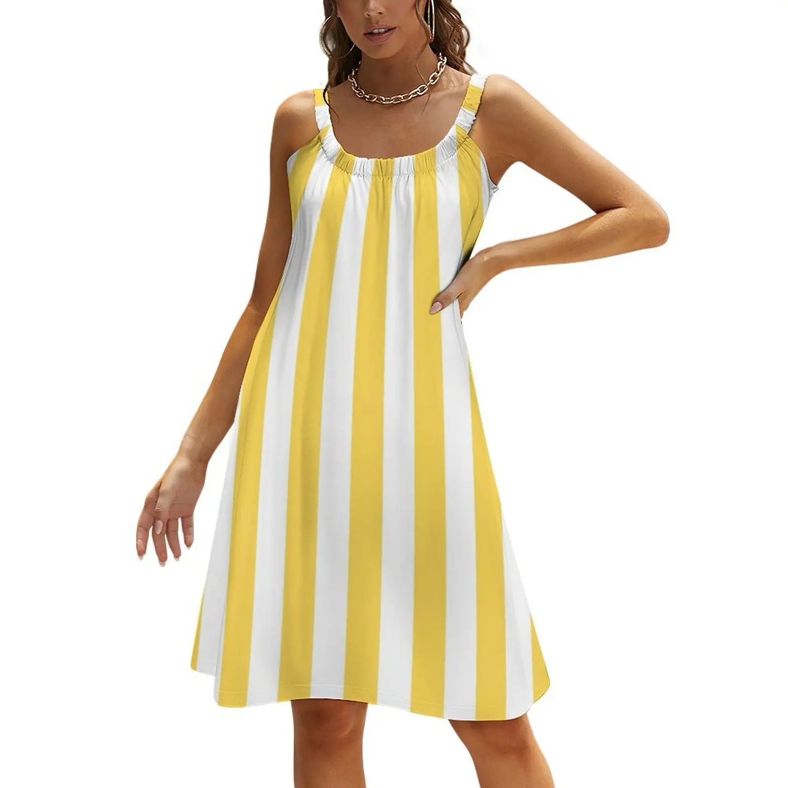 

Yellow and White Vertical Stripes Beach Sling Skirt dresses for womens summer dress woman 2024 womens dress prom clothes