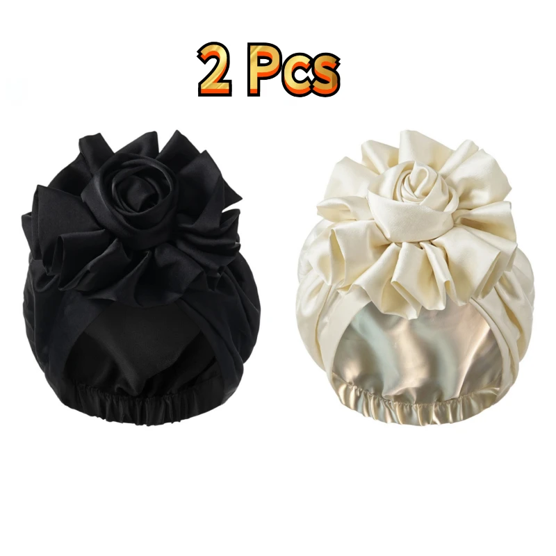 2pcs Elegant Floral Turban Hats Stretchy Pleated Headwraps Stylish Hijab Caps Versatile Additions Ramadan Outfits Banquet Party 5