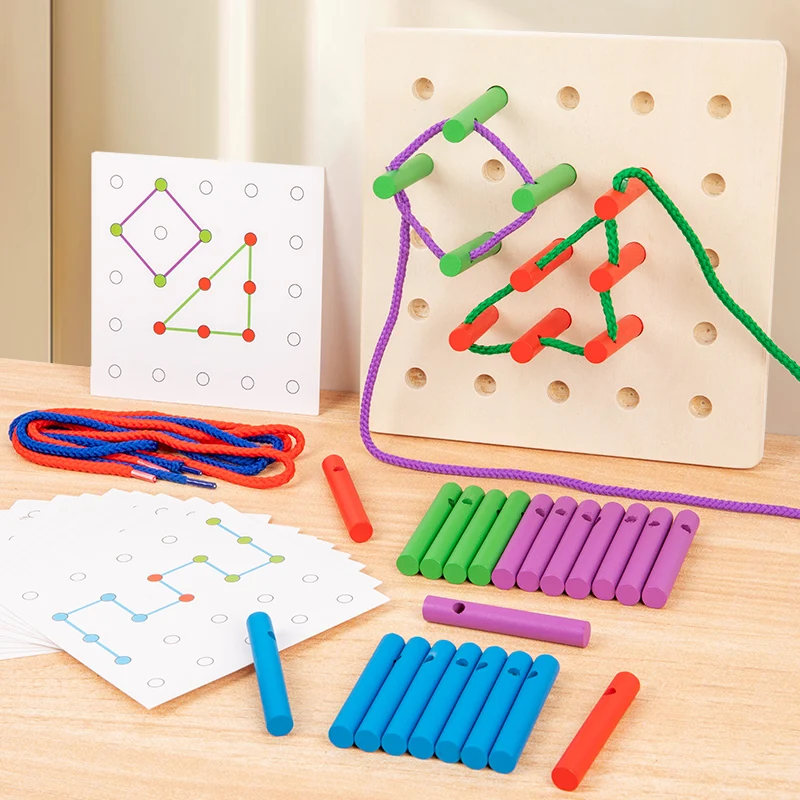 Wooden Peg Board Threading Set - Suitable For Children’s Fine Motor Skills Spatial Reasoning And Creative Design Development