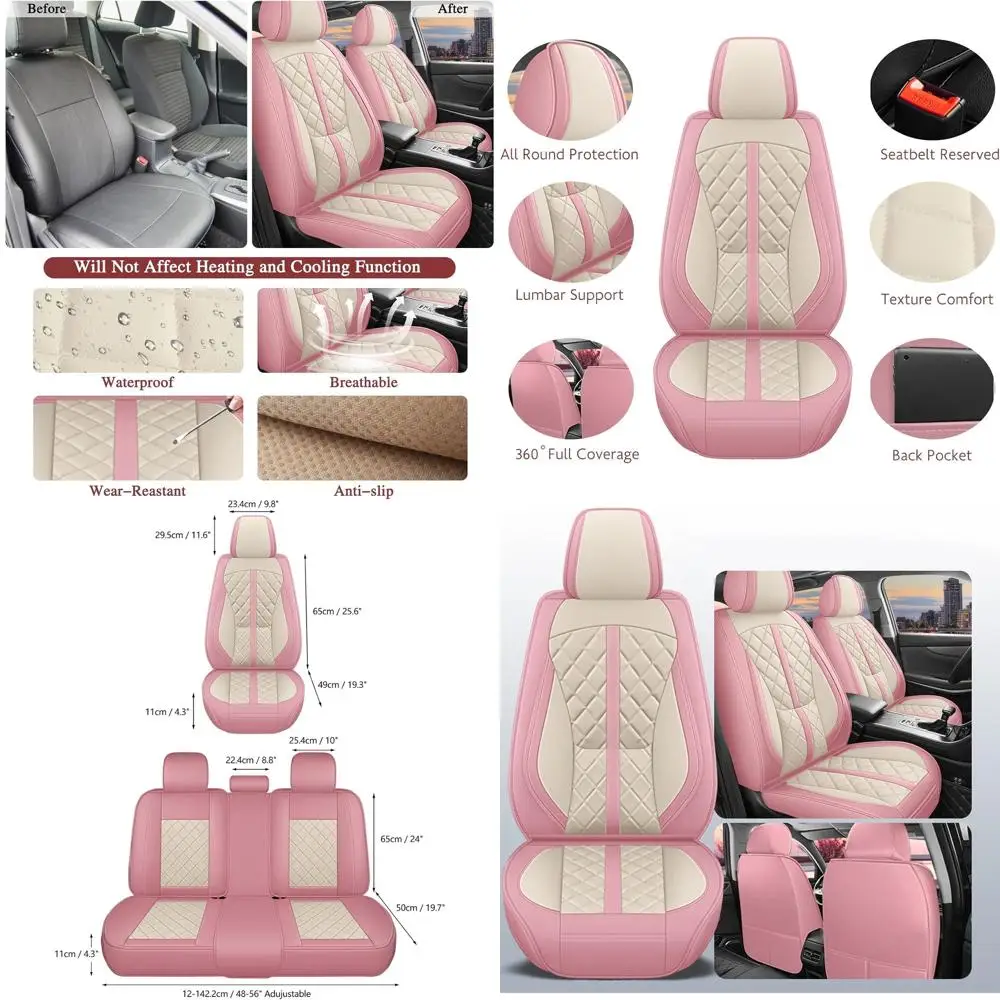

Розовые чехлы на автомобильные сиденья, полный комплект, универсальный кожаный чехол на сиденье, 5-местный, водонепроницаемый и дышащий, автомобильная защита сиденья, полная Covera