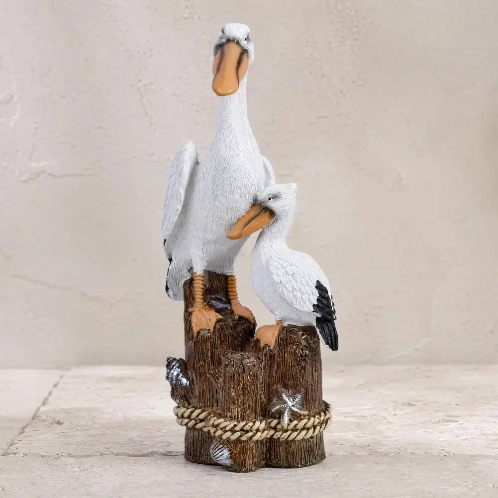 Ocean Style Decor Pelican Ornament Coastal Resin Figurines Set Pelican Seagull Seahorse Statues on Wood Base Cute Beach for Room