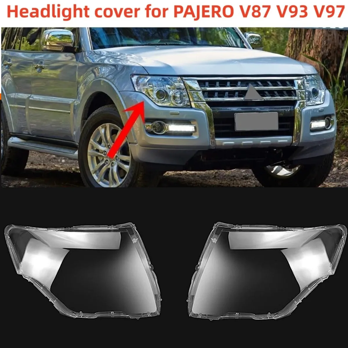 Left/Right Front Headlamp Lens Cover For Mitsubishi PAJERO V87 V93 V97 2007-2018 Transparent Lampshade Clear Headlight Cover