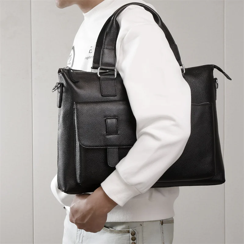 Valigetta per laptop Bussiness in vera pelle Borsa protettiva grande in pelle di mucca per uomo o donna Borsa a tracolla o a tracolla da uomo nera