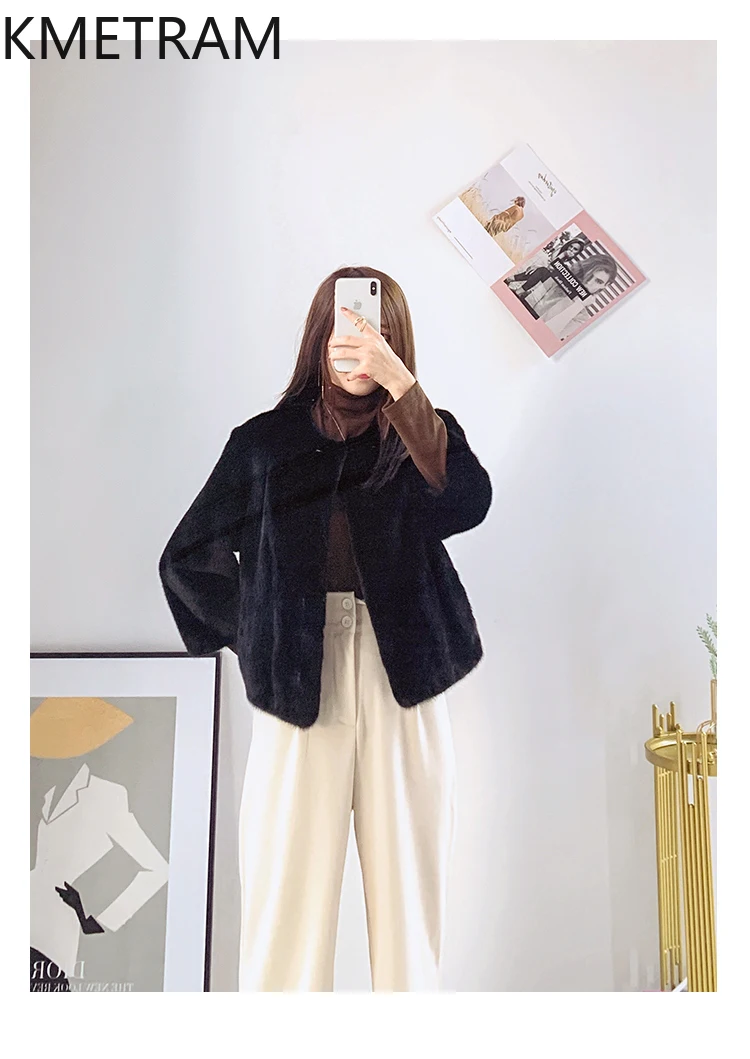 天然ミンクファーコート レディース 高級 ショート丈 ブラック 本物の毛皮ジャケット 女性用 高品質 冬服 ファー ジャケット 2025 шуба женская