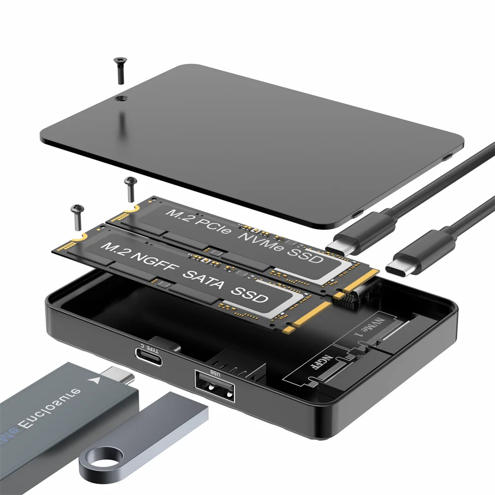 RGB Dual Bays M.2 Nvme y NGFF SSD Enclouse Case 10Gbps 8TB USB 3,2 tipo C estación de acoplamiento M2 PCIE Sata SSD adaptador de caja de disco para PC