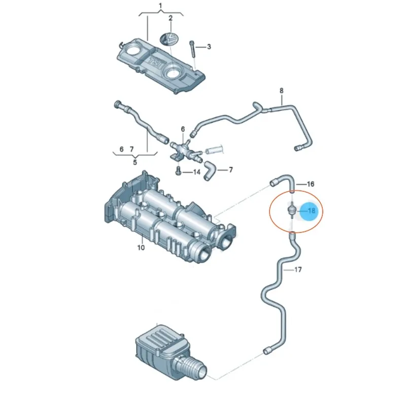 Suitable for Volkswagen Passat, Touareg, Anbolo Exhaust Pipe, Vacuum Pipe, Exhaust One-way Valve, Ventilation Valve Connector