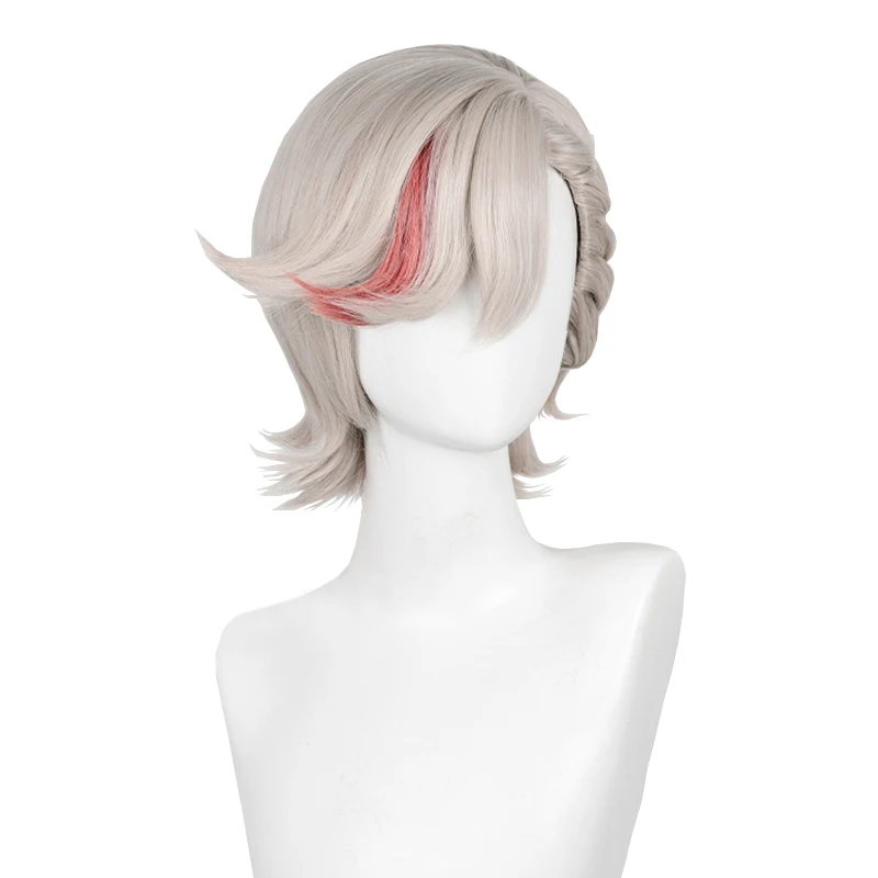 L-mail-Peluca de cabello sintético Genshin Impact Lyney, peluca de Cosplay corta de 32cm, reflejos dorados grises pálidos, pelucas Rojas resistentes al calor