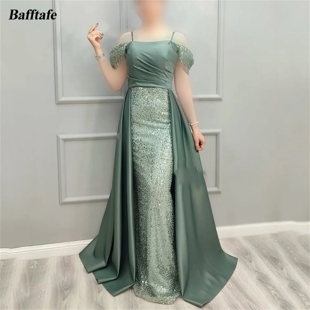 

Bafftafe Shiny Sequines Satin Mermaid Evening Dresses Prom Off The Shoulder Straps Customized Women Formal Birthday Party Gowns