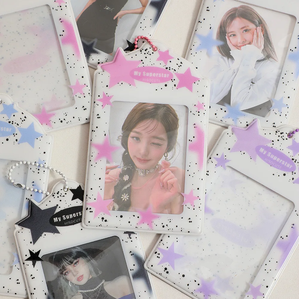 Photocard Holder Star Pattern Card Protection Case 3inch Kpop Photo Card Display Holder ID Card Sleeve Keychain Pendant 슬리브 포토카드