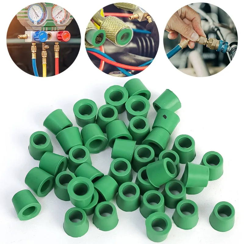 100/50pcs Green Air Conditioning 1/4\'\' Charging Hose 1/4\'\' Valve Gasket Manifold Repair Seal Kit Replacement Car Accessories