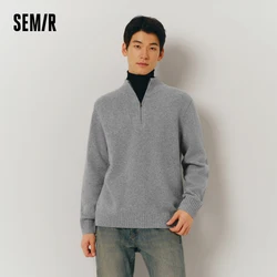 Semir Sweater Men Half-Buttoned Knitted Sweater 2024 Winter New Classic Solid Color Sweater Basic Versatile Pullover Sweater