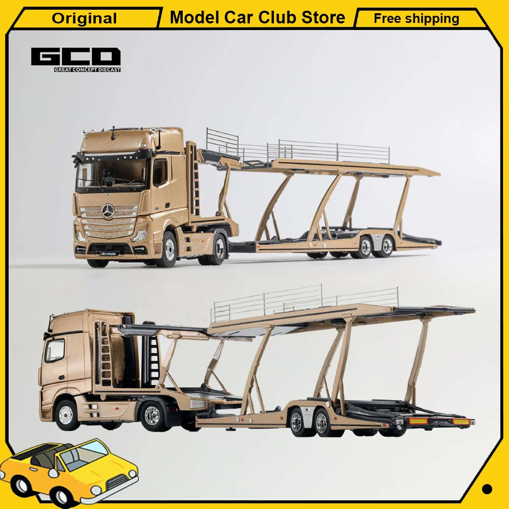 New GCD 1:64 Mercedes‑Benz Golden ADV Heavy Actros Gigaspace Deck Transport Vehicle Alloy Die-Cast Car Model Collection Toy Gift