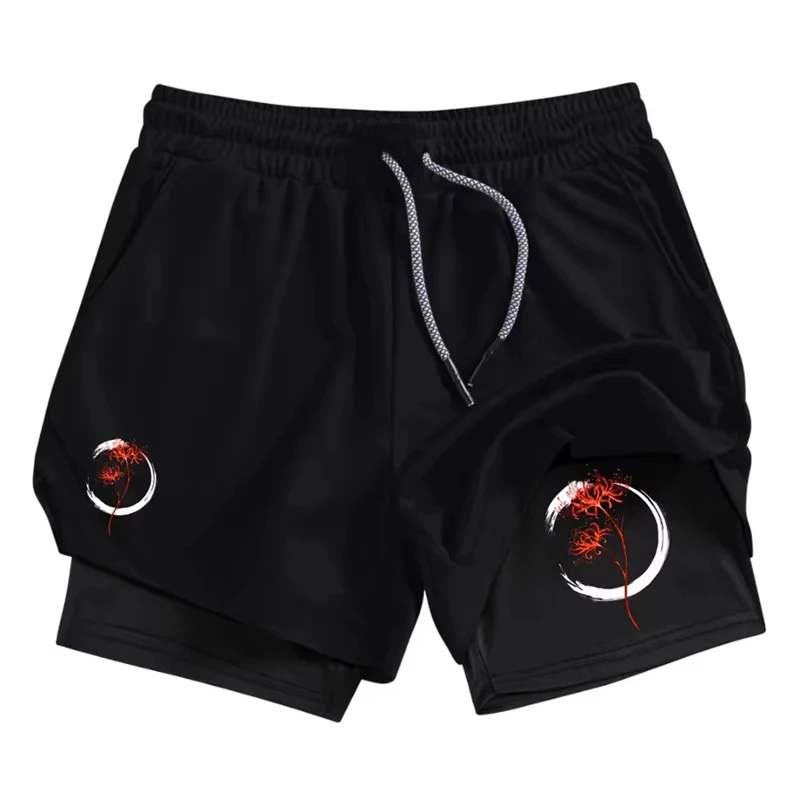 2 في 1 شورت للرجال رياضي سريع الجفاف يسمح بمرور الهواء مع جيب للهاتف منشفة حلقة تجريب الجري شورت RL0520 #3