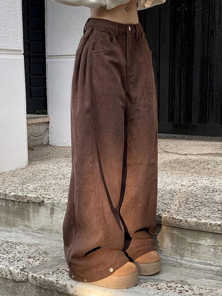 Pantalon baggy en velours côtelé U pour femme, salle de bain, salle de bain, salle de bain, salle de bain, salle de bain, salle de bain, streetwear décontracté, marron, noir, vintage, Y2K, 2024