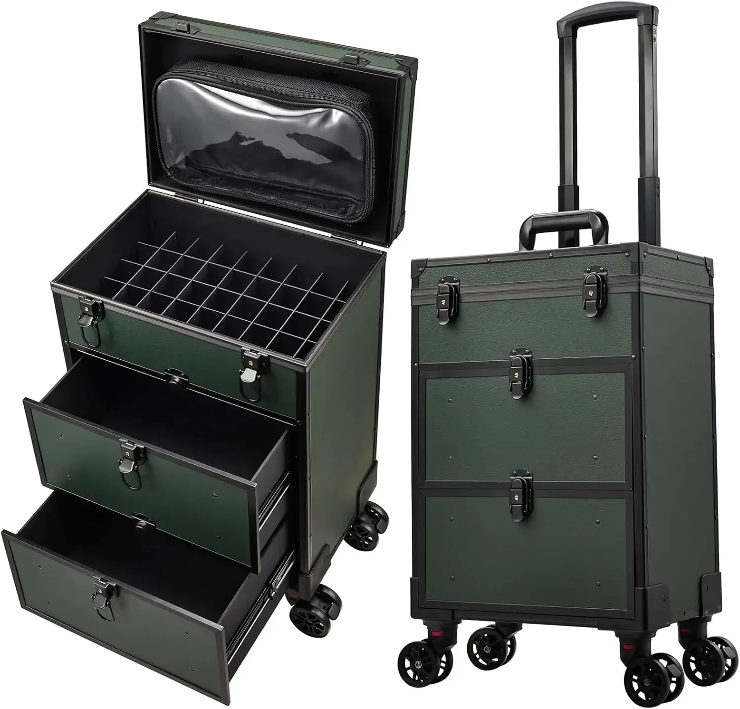 Costravio Rolling Makeup Case 3 in 1 on Wheels 2 Large Drawer Nail Trolley Traveling Train