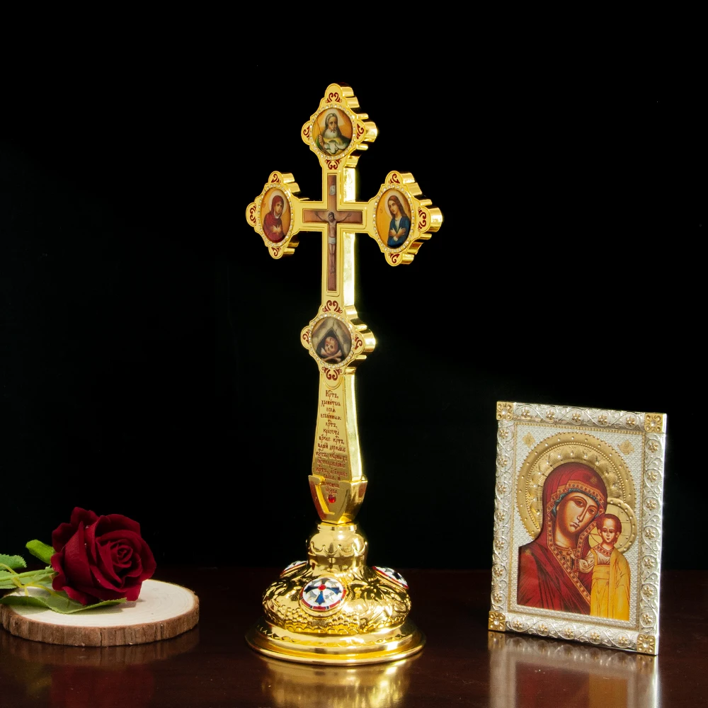 

New 2026 Orthodox Jesus Cross, Crucifixion, Gold Zinc Alloy Cross, Religious Tabletop Decorations, Church Supplies Box Gift