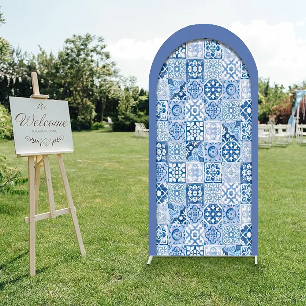 أغطية خلفية قوس دش الزفاف من Mochicka باللون الأزرق قبل أن أفعل صورة خلفية لحفلات الزفاف