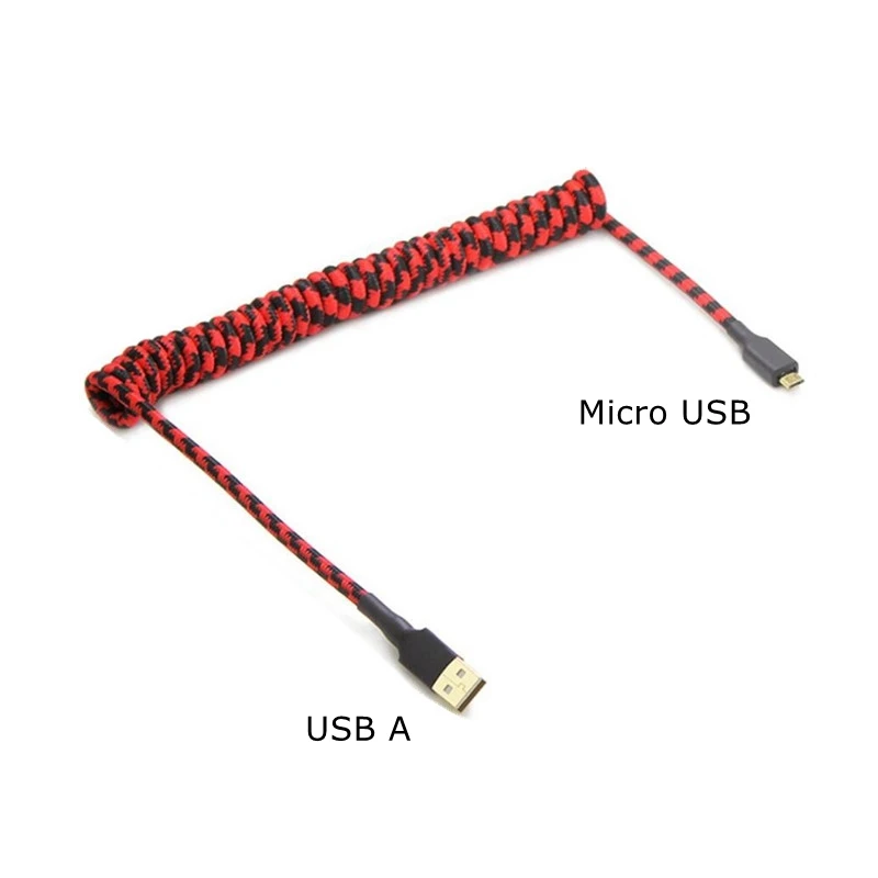 Coiled USB Type A To Micro USB Android Port Spiral Weave Stretch Spring Curl Mechanical Keyboard Data Cable Adapter 25cm 1.5m