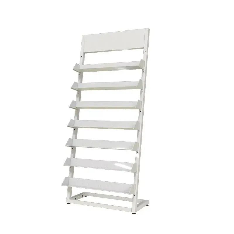 Floor Mounted Iron Magazine Rack with Wheels Newspaper Stand for Displaying Brochures Documents Home Office Storage Organizer