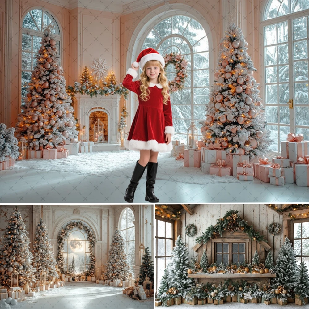 

Christmas Photography Backdrops Winter Cute Pink Castle Scene Kids Family Portrait Party Decor Banner Photo Studio Backdrops