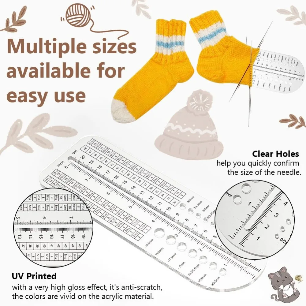 3Pcs Sock Ruler Clear Acrylic Crochet Ruler 8/10/12 Inch Needle Ruler Needle Gauge Measure Tools Knitting Ruler Sock Blocker