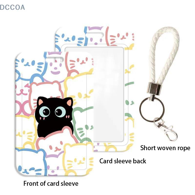 1 Pc Cute Cat Card Holder For Student Fashion Kawaii Cat Kpop Idol Photocard Holder Portable Worker Card Holder Lanyard