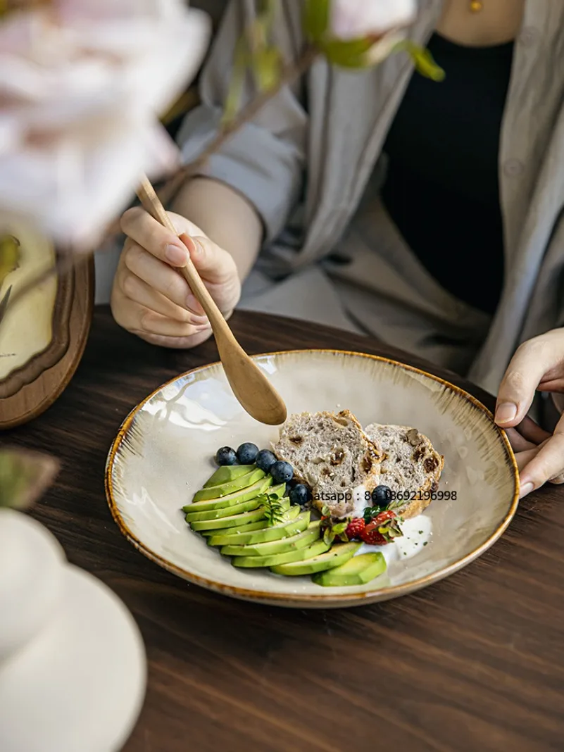 Alley Tail [high Value Irregular Deep Plate] Retro 9-inch Salad Plate Kiln-changed Glaze Ceramic Rice Plate Vegetable Plate