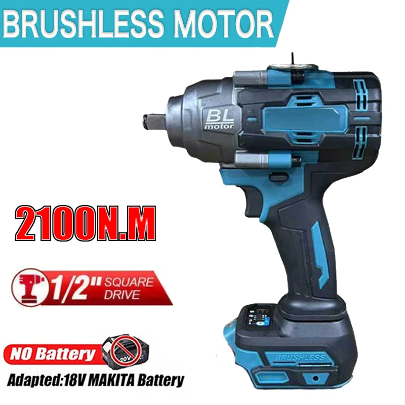 2100N.M Brushless Cordless Electric Impact Wrench Rechargeable 1/2