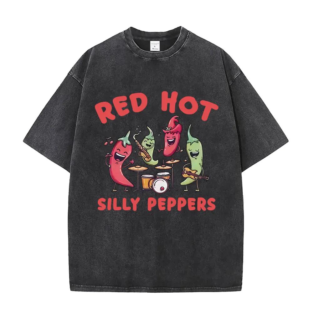 

Funny Red Hot Silly Peppers Vintage Acid Washed T Shirts Men Women Casual Humor Rock T-shirt Men's High Quality Cotton T-shirts