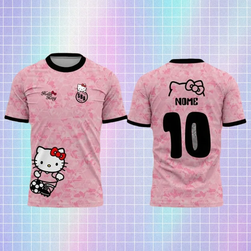 

MOTO-Hello KItty футбольная майка с 3D принтом и круглым вырезом, дышащая спортивная футболка, детский топ