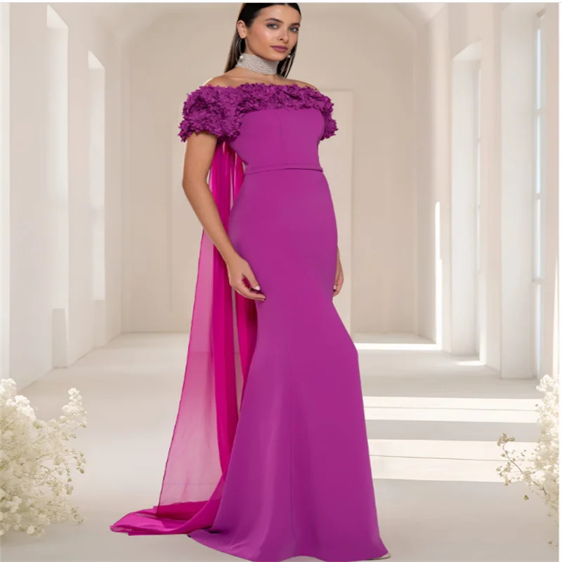 Purple Woman Dress for Wedding Party Elegant Chiffon Dresses 2025 Long Groom Mother Dress Women's  Dress with Cape Customized