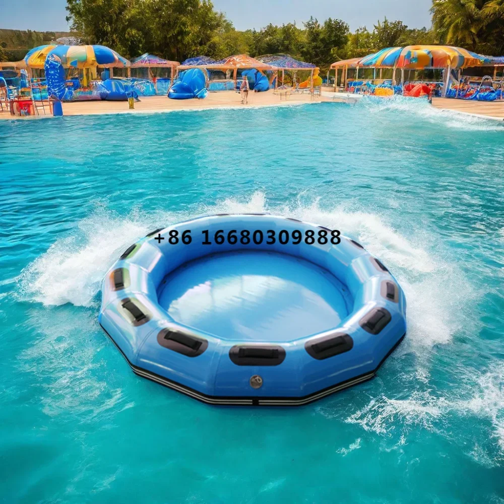 

Water play equipment black handle inflatable floating Blue boat water slide raft family inflatable raft For floating Wave pool