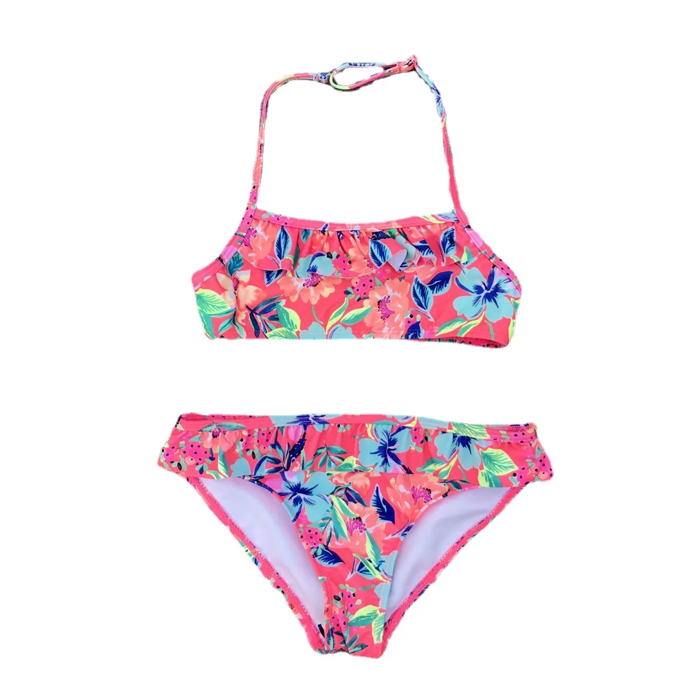 Girls Two-piece Swim Suits Bikinis Print With Flower Girl Bikini Set Swimsuit Children Swimwear Kids Bathing Suit Girl Beachwear